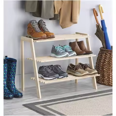 3-Tier Wooden Shoe Rack Space-Saving Organizer Shelves 9-Pair Capacity