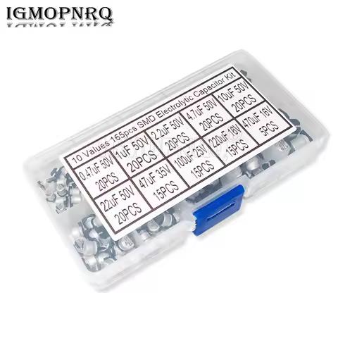 165PCS SMD Aluminum Electrolytic Capacitor Assorted Kit Set Samples Kit 0.47uF 1uF 2.2uF 4.7uF 10uF 