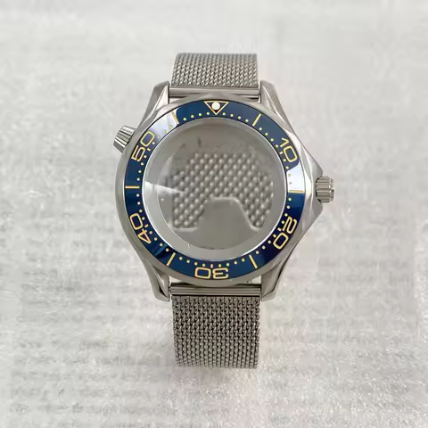 41mm 2Crown Brushed Mesh Bracelet Watch Bezel Case Fit 31-32mmDial For Omega Seamaster Seiko NH35/36