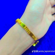 Gelang kombinasi plat lipan mini dilapis emas asli dibalut dengan kristal premium