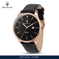 【2 Years Warranty】 Maserati Tradizione 45mm Black Leather Mens Solar นาฬิกาข้อมือ (Battery Free) R88