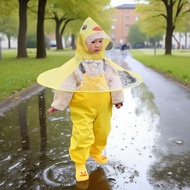 baju hujan motor seluar hujan Baju hujan piring terbang kanak-kanak, topi payung jubah bebek kuning 