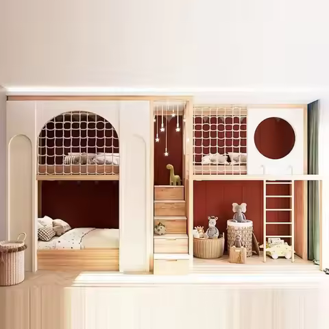 Children Bedrooms Three Beds Loft Bed With Stairs Double Deck Bed Custom Design For Triplets' Childr