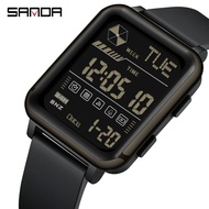 SANDA นาฬิกาอิเล็กทรอนิกส์สำหรับผู้ชาย,นาฬิกากีฬากันน้ำกลางแจ้งโครโนแฟชั่นนาฬิกาข้อมือสำหรับผู้ชายปฏิทินสมบูรณ์