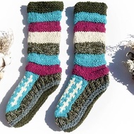 手織羊毛針織襪/條紋襪/羊毛鉤織長襪/保暖毛襪-南美洲藍莓水果茶