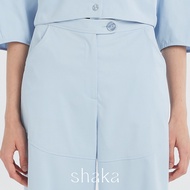 Shaka Glacial Blue Wide Pants กางเกงผู้หญิงขายาว ทรงขากว้าง ดีเทลตัดต่อต้นขาเป็น S-Curve สีฟ้า PN-82
