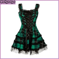 Steampunk Plaid Mini Dress for Women Lace Up Sleeveless A-Line Dress Medieval Renaissance Corset Lac