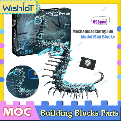 698pcs Mechanical Centipede Model Building Blocks Set Assemble 7041 Cartoon DIY Ornaments With Light