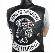 Motorcycle Leather Vest Men Son of anarchy Spring New Fashion Punk Sleeveless Jacket V Neck Plus Size Waistcoats เสื้อกั๊ก