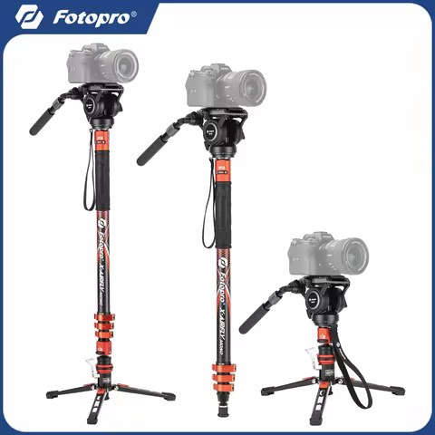Fotopro Carbon Fibre Monopod Bundle with Pedal Locking Video Fluid Head 186CM 3-in-1 Travel Monopod 
