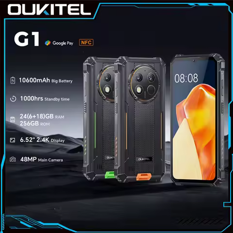 OUKITEL G1 Rugged Phone - 10600mAh, 24(6+18)GB+256GB, 6.52" Display, IP68 Waterproof, NFC Smartphone