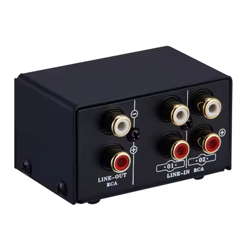 LYNEPAUAIO Audio Switcher RCA 2 in 1 Out / 1 in 2 Out A/B Switch Stereo Audio Splitter Box with No D