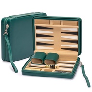 Travel Size Backgammon Mini Game Set, Izmir - Magnetic Checkers and 9-inch Board in Sleek Leatherett