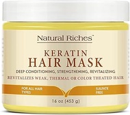 Natural Riches Keratin Hair Mask Deep Conditioner – Vitamins A B and E Repair Dry Damaged and Color Treated Hair - Conditioning Treatment for Curly or Straight Thin Fine Hair -16 Oz