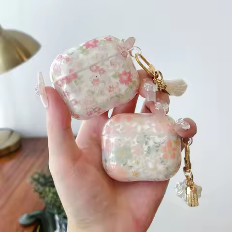 Soft Silicone Cover For AirPods 3 4 pro2nd Cute Clear Pink Flower Pendant Earphone Case For Apple Ai