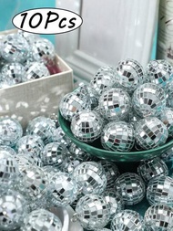 10入組迷你銀色迪斯可球掛飾裝飾品，反光鏡面球造型，適用於70年代迪斯可風派對、單身派對、婚禮、音樂節、聖誕節派對等場合