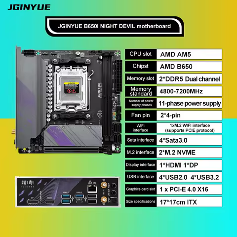 B650I Night Devil jginyue B650 Chipest B650 AM5 DDR5 mini itx pc motherboard gaming ARGB