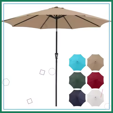 9ft Outdoor Patio Umbrella with Push Button Tilt and Crank, Vented Canopy for Wind Resistance, Beige
