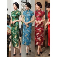 cheongsam muslimah chinese traditional wear Cheongsam brokat panjang retro mewah, persembahan langsi