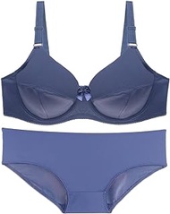Women's underwear suit set bra underwear big chest non-filled underwear (Color : A2E0L, Size : Blue)