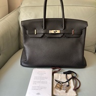 愛馬仕 Birkin35 黑銀 togo皮 鉑金包！框o經典款式永不過時！
