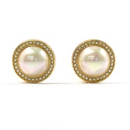 【日本直送 二手美品】Christian Dior 克裡斯汀‧迪奧 耳環 古董金屬/仿珍珠/萊茵石 金色