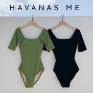 HAVANAS ME Bodysuit Korea Swimsuit Square Neck Detail Green Black Elegant