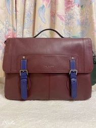 💯New全新英國🇬🇧TED BAKER LONDON Satchel Briefcase 啡紅色✖️Navy海軍藍⚓️🧸書包🎒（側揹袋）公事包💼返工手袋👜學院風🎓🇯🇵JK/真🐂牛皮Genuine Le