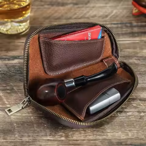 Vintage Genuine Leather Tobacco Pipe Pounch Portable Storage Bag for Tobacco Pipe Smoking Accessorie