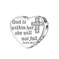 Silver-Plated Heart Cross Rhinestone Pendant Charm, Meaning "God In Her Heart", Suitable For Women B