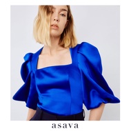 [asava aw22] Tulip sleeves blouse เสื้อผู้หญิง อาซาว่า แขนพอง คอเหลี่ยม