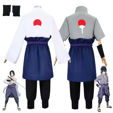 Uchiha Sasuke Cosplay Costume Set - Anime Hokage Shippuden Third Generation Gray Top Suit Wig for Ha