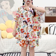 389 ชุดนอนแขนสั้นขาสั้นผ้าไหมอิตาลีลายการ์ตูนพร้อมส่ง ชุดนอนสาวอวบ ชุดนอนโอเวอร์ไซส์อก46นิ้วใส่ได้