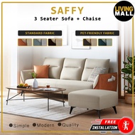 Living Mall Saffy Fabric 3 Seater Sofa with Ottoman in 5 Colours