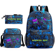 Geometry Dash Backpack Elementary School Student Bookbag Teen Starry Night Backpack Three-piece Set 