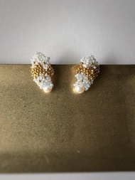 繭手工編織珠耳環 白金 現貨