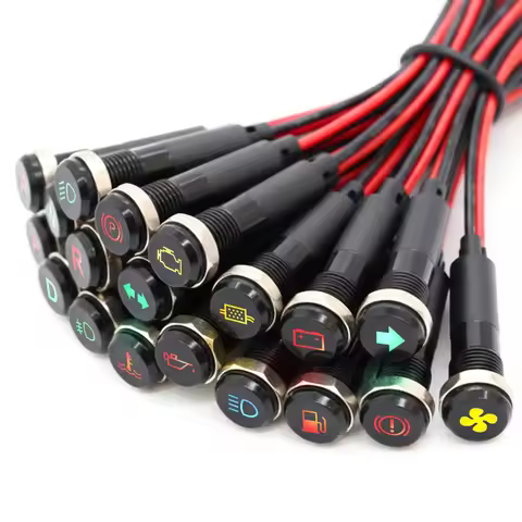 FILN 8mm Metal Symbol LED Indicator Light 12V Dash Signal Lamp with Quick Wire Connector for Car Mot