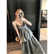 ✨Spring Sencha Cool Style Flower Sling Skirt Suit Summer Chinese Style Top Skirt Fake Style Classy 2