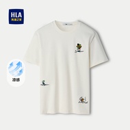 เสื้อยืดแขนสั้นลายการ์ตูนปักลายศิลปะ HLA สำหรับผู้ชาย ทรงหลวม ผ้าคอตตอนผสมโพลีเอสเตอร์ ทรงปกติ ฤดูร้