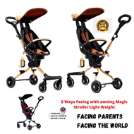 Quality Guarantee MAGIC STROLLER V3C AND V5 with Awning Stroller Foldable Boleh Lipat Viral 360 Baby Awning Stroller