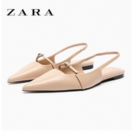 ZARA new women's shoes pointy toe shallow mouth one-word buckle Baotou sandals casual flat shoes slimming all-match single shoes women