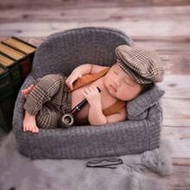Newborn Baby Photo Props, Lattice Rompers Suspender Pants With Beret , Newborn Boy Photography Outfi