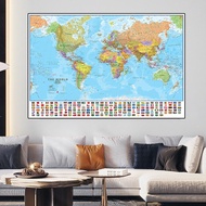 Hot The World Political Map with National Flags Large Canvas Paintings Map of The World Wall Poster 