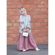 Baju Gamis Setelan Anak Perempuan Umur 4 6 8 10 12 Tahun Blouse + Rok Kekinian