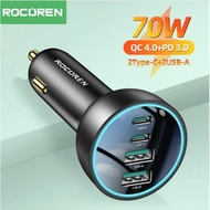 <Rocoren>4 in 1 Car USB Type C  PD3.0 70W Super Fast Charging Car Charger Adapter For iPhone Android