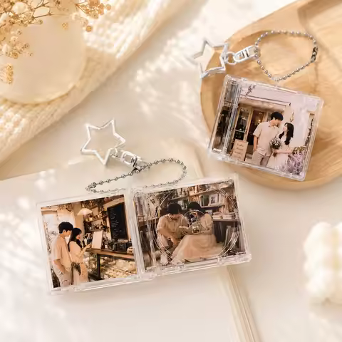 Custom Photo Mini CD Case Keychain Star Clasp Couple Memory Bag Charm Gift