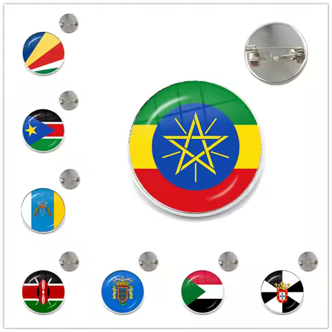 Ethiopia Islas Canarias Kenya Sudan Madeira Melilla South Sudan Ceuta Seychelles Glass Cabochon Broo