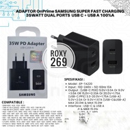 Samsung 35W Adapter 35 Watt Charger Adapter/ Port 2 USB C USB A Carjer Head Cover Charger Fast Charg