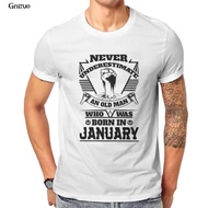 Wholesale Never Underestimate Old Man Who Was Born January Mens Ringer T-Shirt Punk Short Sleeve Fem