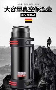 （黑色·2000ml）大容量真空保溫壺 304不鏽鋼保溫杯 戶外車載旅行壺